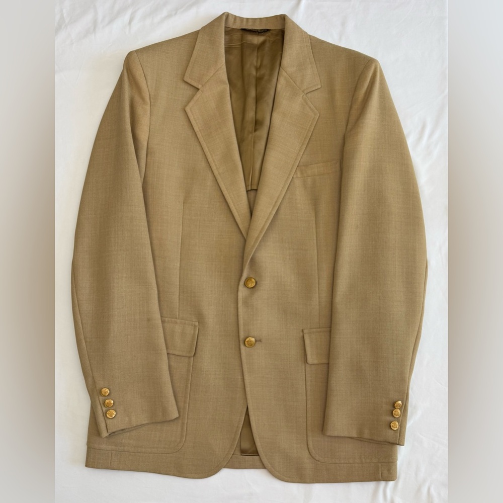 Palm Beach John Weitz Tan Wool‎ Blazer Gold Buttons Vintage Sport Coat 40R